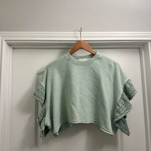 Altar'd State Sage Green Lace Sleeve Crop Top, Small